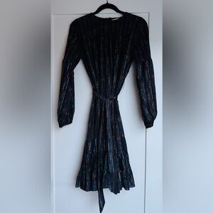 Porter Teen Girls Size 16 Black Colorful Stripe Belted Long Sleeve Midi Dress